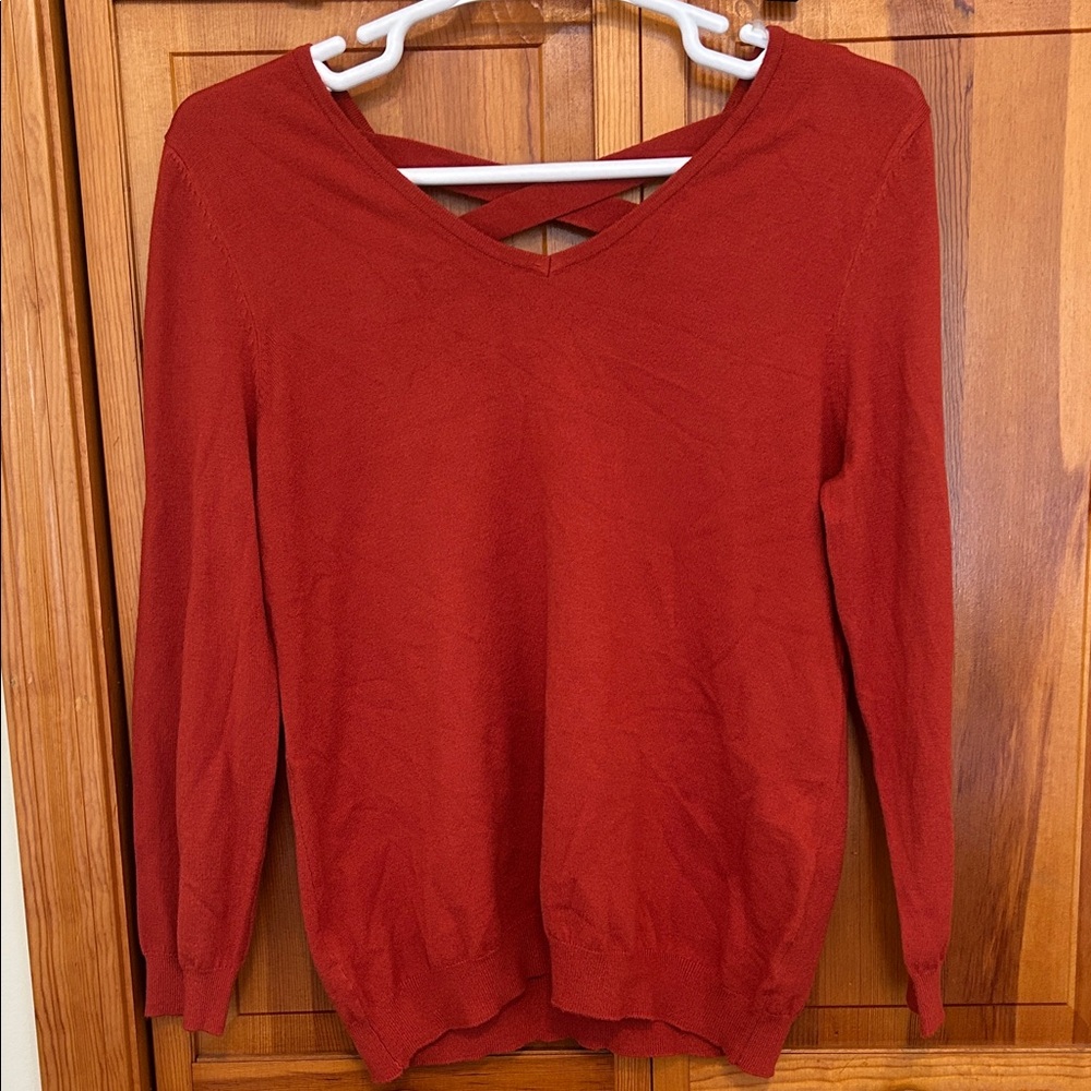 Love Ellie Burnt Orange Crossover Back Sweater XL NWOT Soft Cozy Knit Fall Top